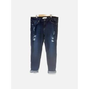 Kancan Straight Leg Mid Rise Jean Dark Wash Distressed Raw Hem Size 15/31
